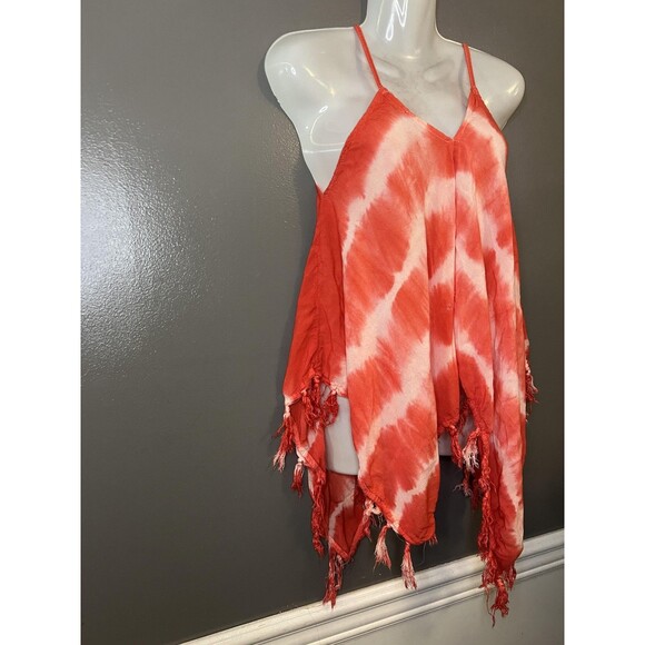 Mimi Shirt Womens Large Red White Tie Dye Cami Tassel Fringe Handkerchief Boho - Picture 2 of 10